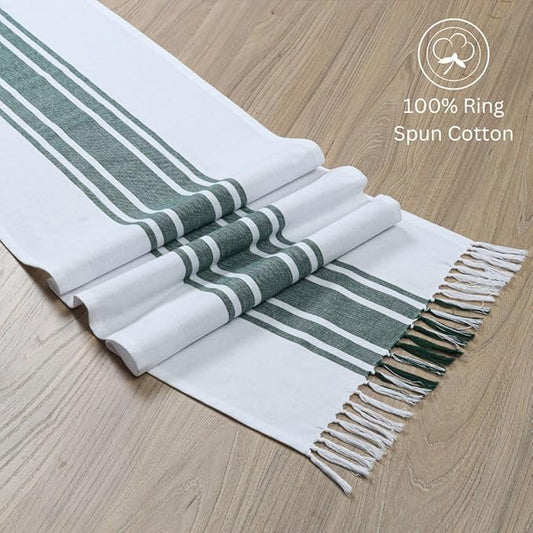 Table Runner 100% Cotton 14x72 Inch - Soft Durable Washable, for Parties Holidays Weddings Kitchen and Everyday Use - 72 Inches Long Farmhouse Rustic Table Runner Green