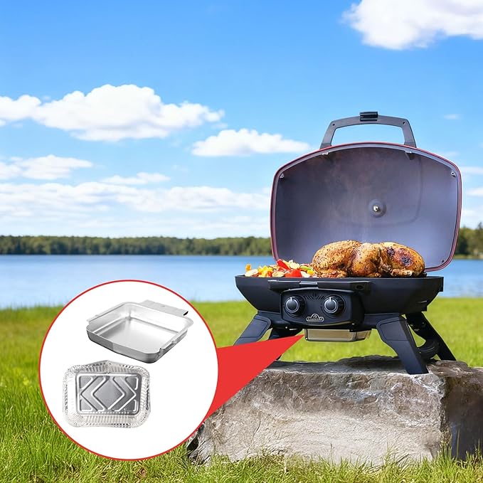 62006 Grease Catcher & 10PCS Drip Pan Liners for Napoleon TravelQ 285 Sreies 2 Burner Grill TQ285X, TQ PRO285, TQ285-BL-1, TQ PRO285X, PRO285-BK, TQ285X-RD-1-A, Parts for Napoleon TravelQ Accessories