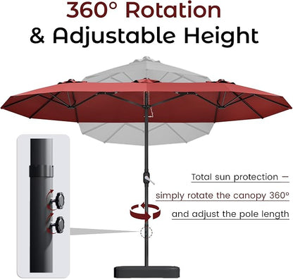 15ft Red Patio Umbrella with Base Included,Rectangle Double Extra Large Table Umbrella Outdoor Giant Umbrella for Porch Pool Lawn Deck,Market,Backyard Outside,Burgundy Red