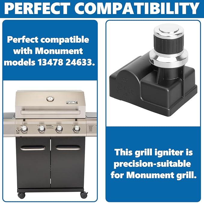 SafBbcue 13478 24633 Grill Igniter Replacement for Monument Grills - Replacement Pulse Igniter with Ignition Button, Corrosion Resistant Easy Install