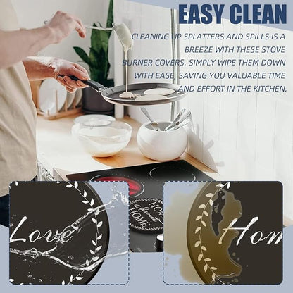 Stylish Burner Covers Set of 4 for Range Accessories, Gratitudes Chalkboard Metal Stove Burner Cover for Expanding Counter Space Stovetop Decor, Burner Covers for Electric Stove