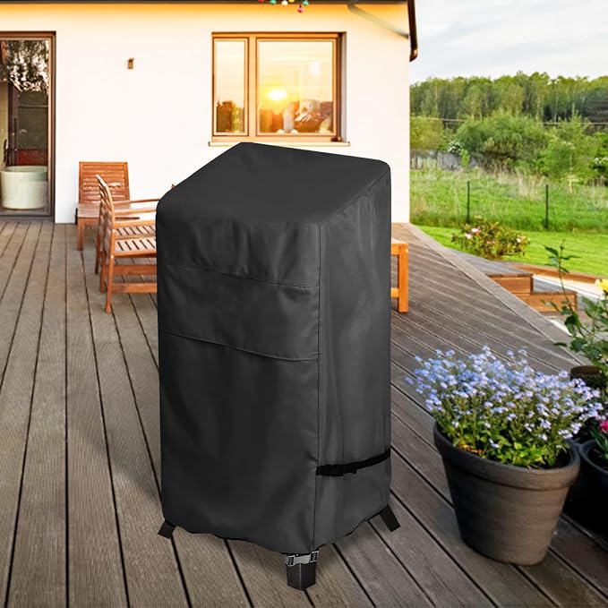 Electric Smoker Covers for Outside - Waterproof 40 Inch Vertical Smoker Cover for Most Gas Propane BBQ Smokers (28W x 22D x 39H inches, Black) Smoker Grill Cover Nonfading and Windproof