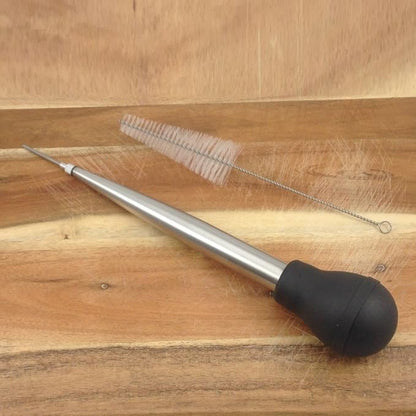 Stainless Steel Turkey Baster Syringe Rubber Bulb Manual Pump Injector with Needle and Cleaning Brush