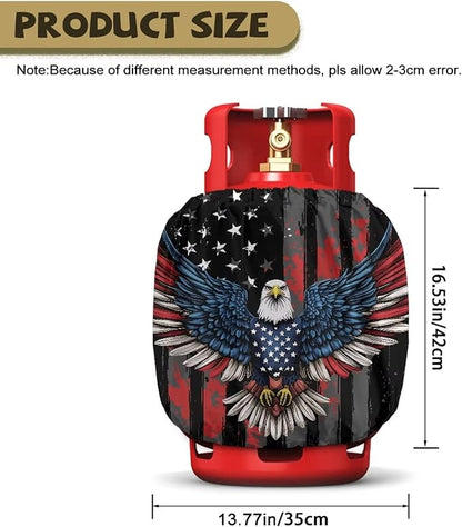 USA Flag Dual Propane Tank Cover 20 lb Patriotic Weather Resistant Gas Cylinder Polyester Eagle 4th of July Decoration Slip-On Standard Tank Cover