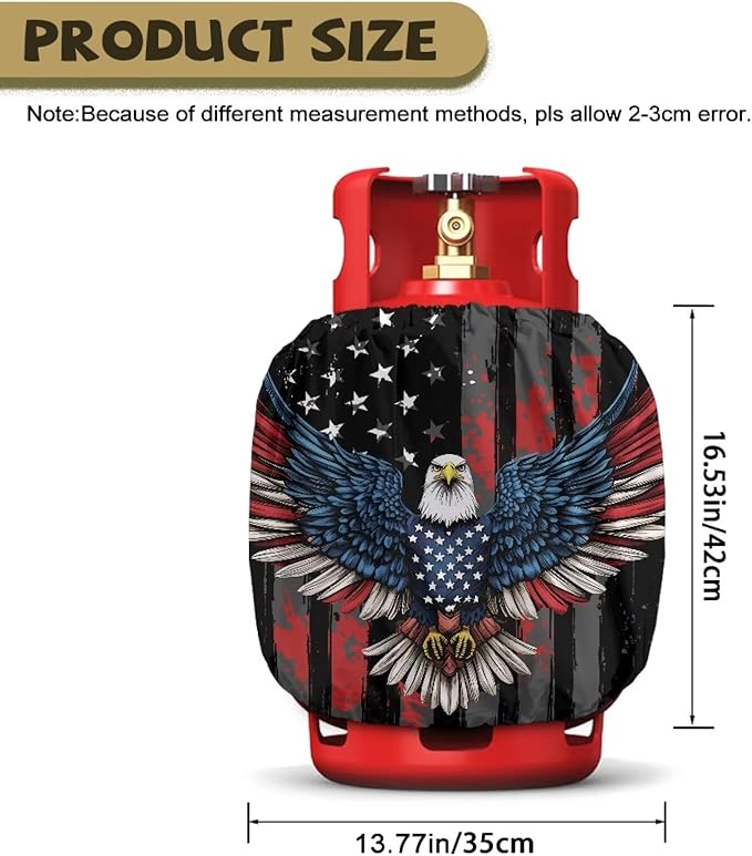 USA Flag Propane Tank Cover 20 lb Patriotic Weather Resistant Gas Cylinder Polyester Eagle 4th of July Decoration Slip-On Standard Tank Cover