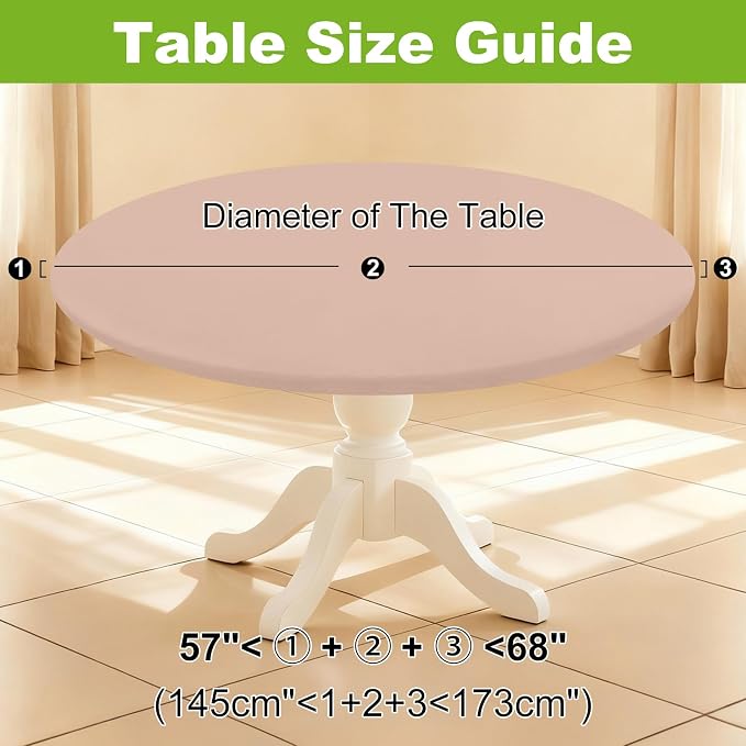 Smiry Round Spandex Tablecloth, Waterpoof Stretch Picnic Table Cover for 57"-68" Tables, Elastic Fitted Washable Tablecloths Dining, Indoor and Outdoor, Nude