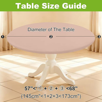 Smiry Round Spandex Tablecloth, Waterpoof Stretch Picnic Table Cover for 57"-68" Tables, Elastic Fitted Washable Tablecloths Dining, Indoor and Outdoor, Nude