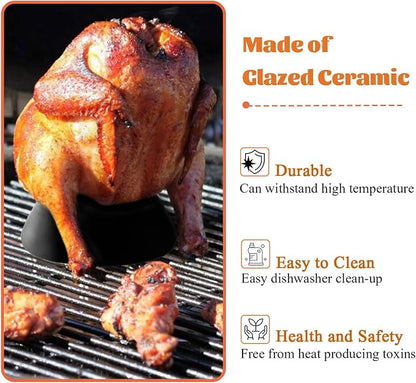 Large Ceramic Roaster Rack for Turkey&Big Chicken,Beer Can Turkey Stand Vertical Poultry Ceramic Steamer,Non-stick Ceramic Cooking BBQ Accessories For Grilling like Kamado Grill,Ovens,Smokers (Large)
