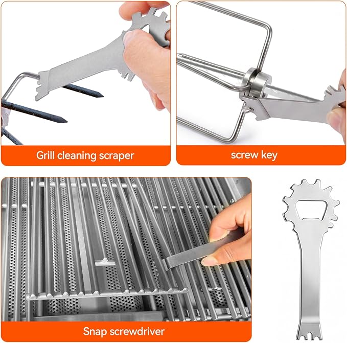 Grill Rotisserie Spit Meat Forks Replacement-Fits 3/8-Inch and 5/16-Inch Square Spit Rods 4pack and Cleaning Tools