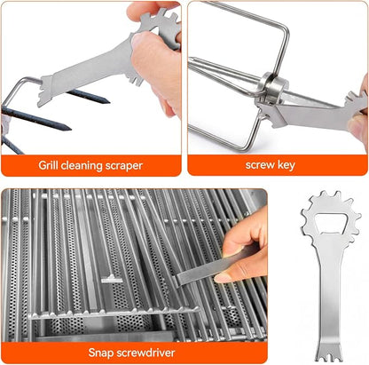 Grill Rotisserie Spit Meat Forks Replacement-Fits 3/8-Inch and 5/16-Inch Square Spit Rods 4pack and Cleaning Tools