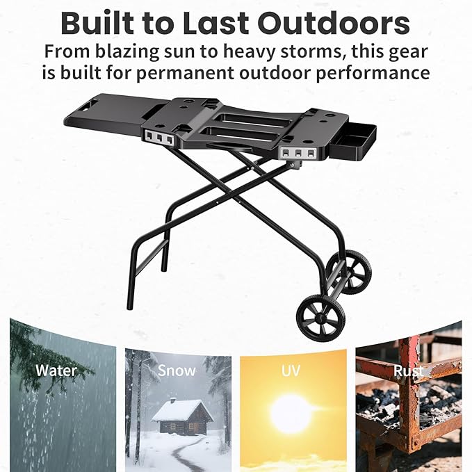GRISUN Foldable Grill Table Stand for Ninja Woodfire Outdoor Grill（OG700/701/751), Portable Camping Table for Blackstone 22", Portable BBQ Stand with 2 Wheels, Side Table & Storage Basket