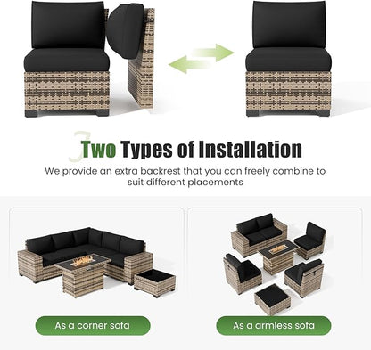 UDPATIO Patio Furniture Set, 8 Inch Armrest Outdoor Sectional Sofa with Wicker Coffee Table, 6 Piece Conversation for Garden, Backyard(Yellow/Black)