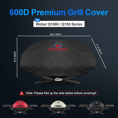 Comnova Weber Q Series Grill Cover - Heavy Duty & Waterproof, 26.5 Inch BBQ Cover for Q1000, Q1200, Q1400
