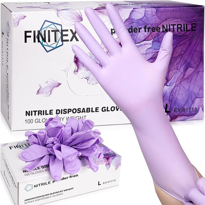 FINITEX Nitrile Disposable Latex-Free Gloves Purple - 5mil 100PCS Latex/Powder-Free 12inch Cleaning Medical Exam Food Glove