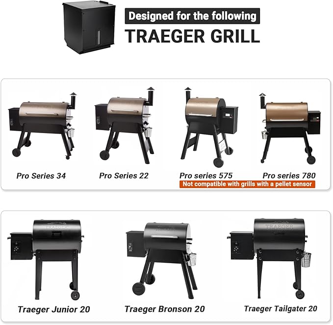 Stanbroil Pellet Grill Hopper Extension, Pellet Smoker Accessories for Traeger Pro Series 22, 34, 575, 780, Tailgater 20, Junior 20, Bronson 20, Black