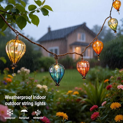 Outdoor String Lights Plug in with 10 Incandescent Bulbs, Multicolor Patio Lights Connectable Weatherproof Decorative Lantern String Lights for Gazebo Porch Bedroom Cottagecore Decor (Hot Air Balloon)