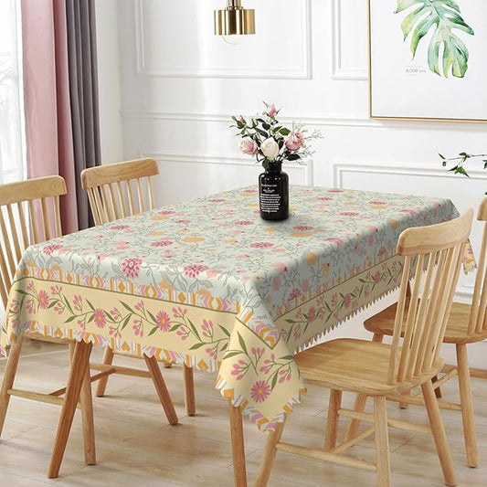 Boho Floral Rectangular Tablecloth 60"x84" - Vintage Pink Floral Waterproof Table Cloth for Dining, Kitchen, Outdoor, BBQ and Picnic, Party Decor
