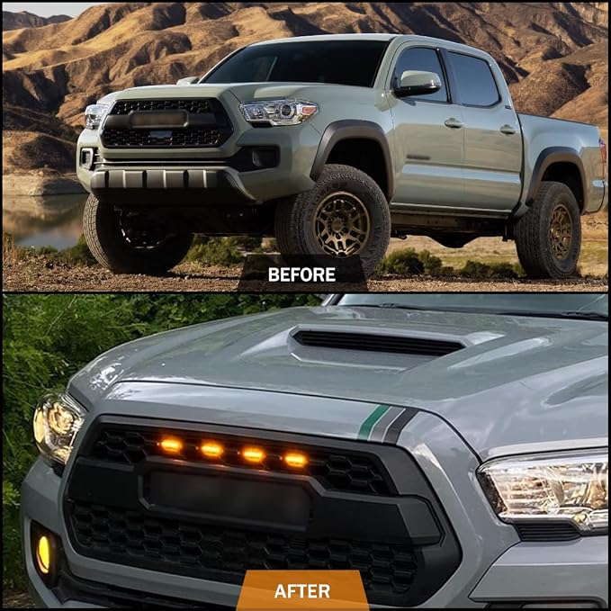 Amber LED Grille Lights For Tacoma TRD Pro 2016-2022, 4Pcs OEM Front Grill Light Kit with Wire Harness And Fuse