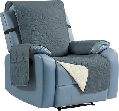 CUCRAF Non Slip Quilted Sofa Cover, Water Resistant Slipcover Furniture Protector for 1 Cushion Sofa Pet Friendly, Washable Couch Cover with Adjustable Elastic Straps (Medium Recliner, Dark Gray)