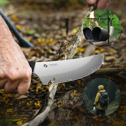 FINTISO Viking Butcher Knife, 6.9 Inch Hand Forged Meat Cleaver Knife with 5-Layer High Carbon Stainless Steel, Full Tang G10 Handle, Ideal for Kitchen, BBQ, Camping & Outdoor Cooking