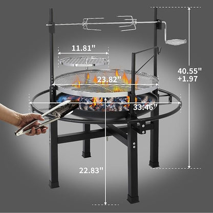 Outdoor Round Barbecue Grill,Commercial Portable Charcoal Grills,Large Metal Charcoal Portable Barbecue Grill,Camping Smoker BBQ Grill,with Legs,for Picnic, Garden, Patio, Backyard (Black)