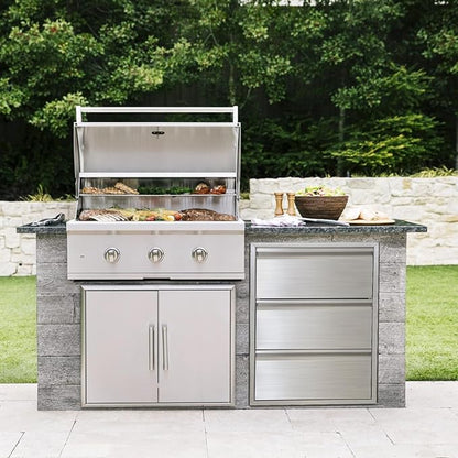 18" W x 23" H x 23" D Outdoor Kitchen Drawers with Paper Towel Holder, 3-Layer Outdoor Kitchen Access Drawer, Stainless Steel Built-in BBQ Drawer for Outdoor Kitchen Island, Patio Grill Station