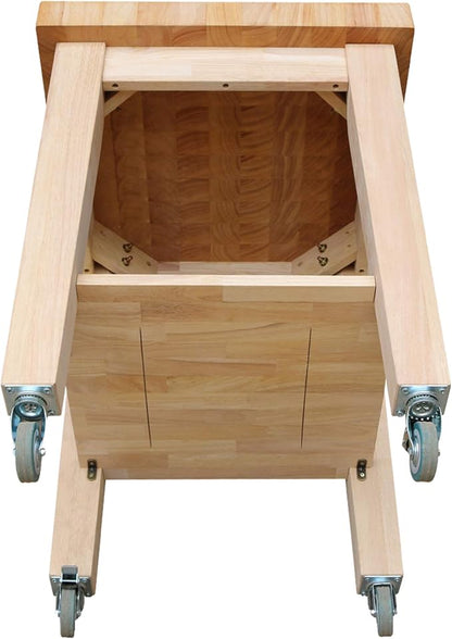 IC International Concepts Solid Wood Island Cart, Butcher Block, Unfinished