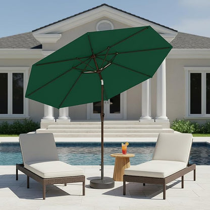 9ft 2-Tiers Patio Umbrella,Outdoor Market Table Umbrella with Push-Button Tilt & Crank | UV Protection,Suit for Backyard,Garden,Pool,Deck(Dark Green)