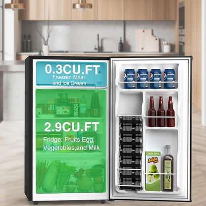 OLIXIS Mini Fridge with Freezer, 3.2 Cu.Ft Single Door Refrigerator with Adjustable Thermostat, Small Compact Refrigerator for Bedroom, Office, Dorm, Black