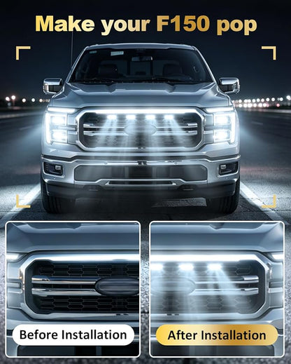 Front Grill Raptor Lights for Ford F150 2024 2025 2026 (White, Lariat) | 5th Gen F150 Grille Marker Lights, Waterproof F150 LED Lights Accessories, Snap-in Installation, OEM Style, Off-road Driving