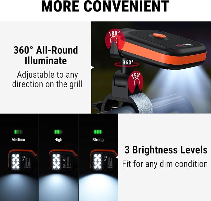 TempPro Outdoor Grill Light for BBQ with 10 LEDs & 3 Brightness | 360° Adjustable Grill Lights for Outdoor Grill, BBQ Light with Energy-Saving Button, Grill Accessories, Batteries Included