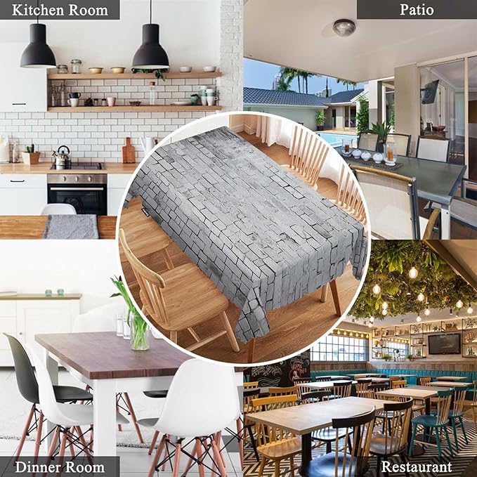 Swono Wall Texture Rectangle Tablecloth White Grunge Brick Wall Table Cloth Dining Table Cover for Home Kitchen Restaurant Party Buffet Picnic, 52x70 Inch