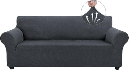 Asnomy Stretch Couch Covers for Sofa Washable, 3 Cushion Couch,Charcoal Ash | 1-Piece Sofa Covers(78"-94") 3-Seater Furniture Protector Soft Jacquard,Non-Slip Elastic Bottom For Dogs & Kids