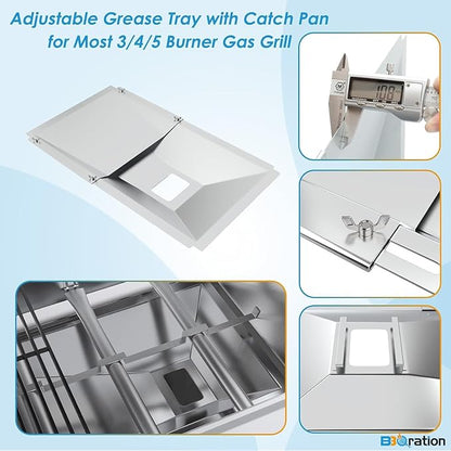 Universal Grease Tray with Catch Pan for Nexgrill Replacement Parts 720-0830H 720-0882A, Charbroil, Dyna Glo, Kenmore, Expect Grill, Drip Pan for 3/4/5 Burner Gas Grill