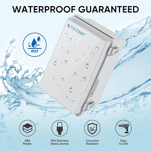 TICONN 2PK Outdoor Electrical Box Waterproof, Junction Box IP67 ABS Plastic Enclosure with Hinged Cover with Mounting Plate, Wall Brackets, Cable Glands (Off-White, 11"X7.5"X5.5")