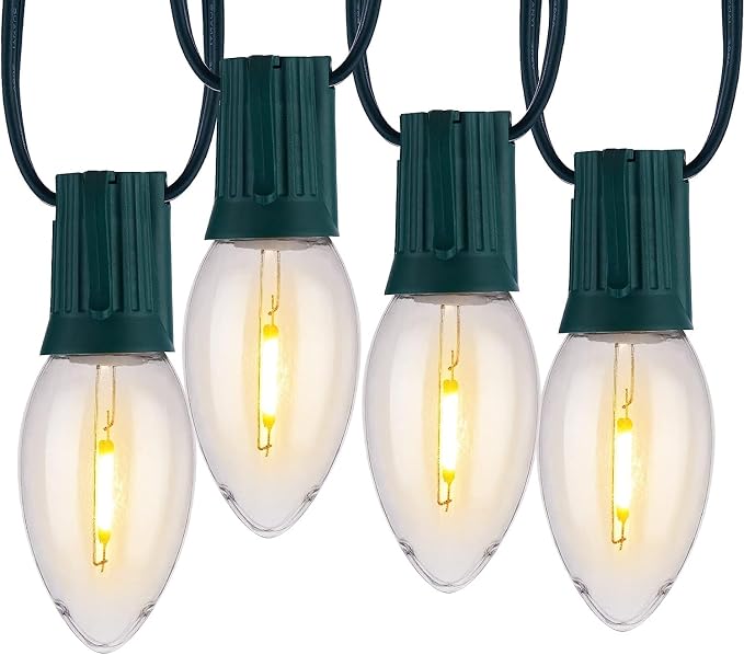 Minetom C9 Christmas Lights Outdoor, 25FT 25 LED String Lights Warm White | Waterproof Connectable Christmas Tree Lights for House, Roofline, Holiday Party, Indoor Outside, Garden Patio Backyard Decor