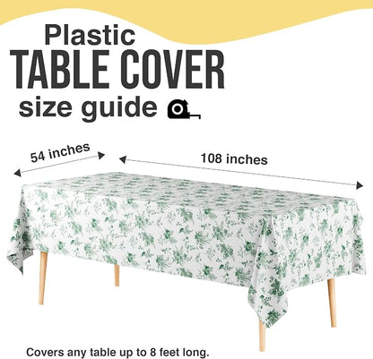 Exquisite 66% Thicker Floral Plastic Tablecloth Rectangle 54x108 Inch 24 Pack - Verdure Green Disposable Summer Table Cloth Tea Party Decorations - Vintage Table Cover Bridal Shower Wedding Spring