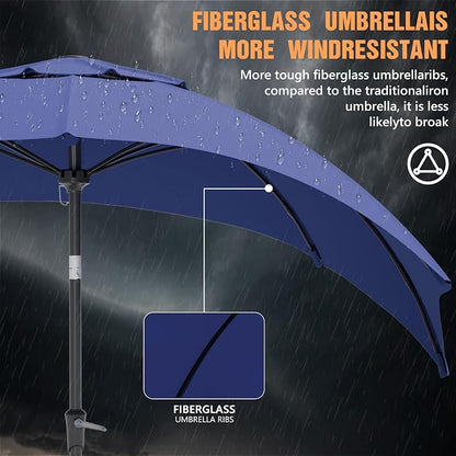 Outdoor Patio Umbrella, Table Umbrella with Push Button Tilt and Crank, 8 Ribs Market Umbrella