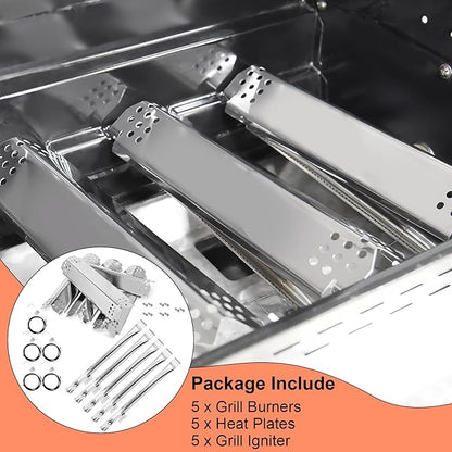 Grill Replacement Parts for Nexgrill 720-0830H 720-0888 720-0888N 720-0783E 720-0864M Stainless Steel 5 Pack Heat Shield Plate, Grill Burner Igniter Kit For Home Depot Nexgrill Replacement Kit