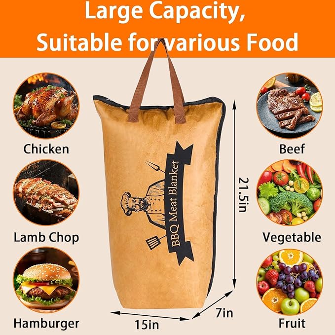 NiceGo BBQ Meat Blanket, Insulated Brisket Resting Bag for Turkey, Pork Shoulder & Beef, 15x21x7 Inch, 5-Layer Insulation, Washable Oxford Cloth (Bag)