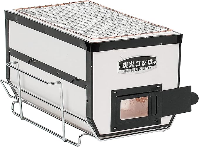 Japanese BBQ Charcoal Grill - Shichirin, Konro, Hibachi, Tabletop Barbecue - White - Made in Japan - 6.3 x 11.8 in