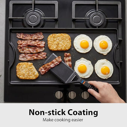 Utheer Griddle Kit, 19.5" x 10.5" Reversible Cast Iron Flat Top Griddle with 5-Piece Scratch-Free Nonstick Safe Nylon Tools, Ceramic Nonstick Grill Griddle for Stove Top, Gas Grill, BBQ and Camping