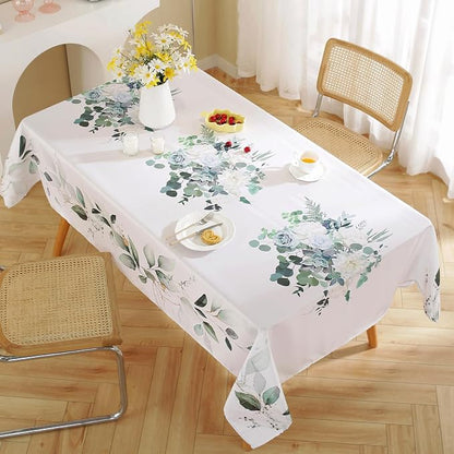 SASTYBALE Eucalyptus Floral Tablecloth 52x70 Inch Rectangular | Washable, Spillproof, Wrinkle-Free Fabric Table Cloth for Spring Summer Indoor Outdoor Kitchen, Dining, Garden Decor