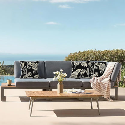 LVTXIII Outdoor Throw Pillow Covers Set of 2, Patio Waterproof Pillow Cases Fade Resistant Accent Pillow Covers for Home and Garden Furniture Decoration, 18"x18", Elegant Vines Black