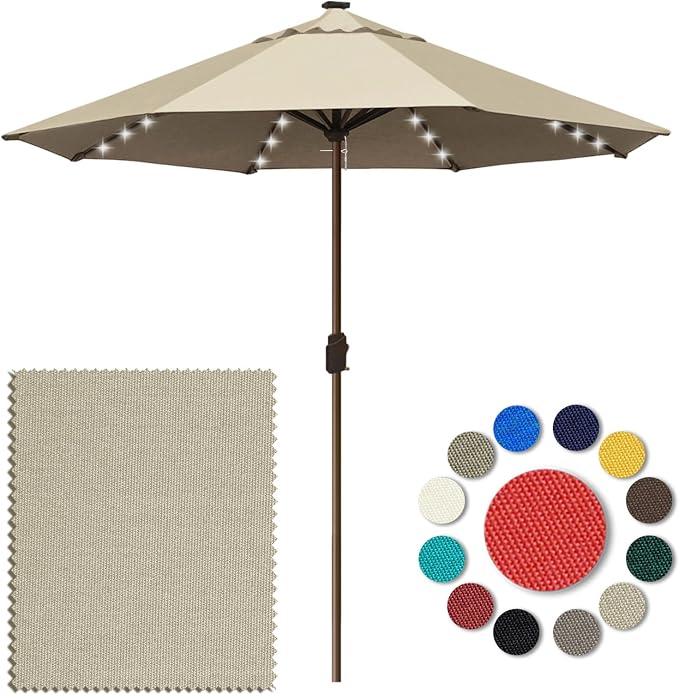Eurmax USA 10-Year-Non-Fading 10FT Outdoor Patio Market Umbrella with LED Lights,UPF50+ UV Resistant,Heavy Duty Commercial Grade,Crank Lift Design,Windproof Vented Top for Garden,Pool,Deck,Antique Beige