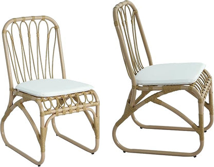 Christopher Knight Home Set of 2 Busby Patio PE Wicker Dining Chairs, Outdoor Woven Rattan Accent Chair with Iron Frame+Cushion, Fully Assembled Lounge Chair Outdoor for Garden/Balcony, Natural