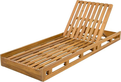 Merax Patio Chaise Lounge with Adjustable Backrest & Cushion, Acacia Wood Recliner Chair with Teak Finish for Backyard Pool Garden