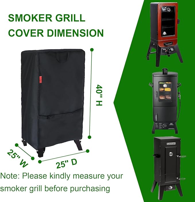 Outdoor Electric Smoker Cover for Masterbuilt 40", Pit Boss 3-Series Gas Vertical Smoker PBV3G1 & PBV3A1 & 10773, PIQUEBAR, Cuisinart 36” Smoker, Broil King 923610 & 923614 Smoker, 25"W x 25"D x 40"H