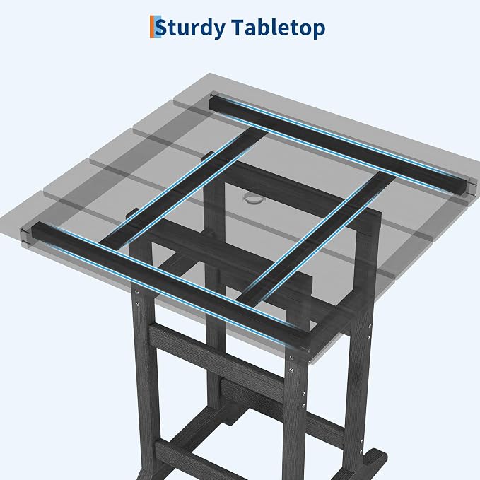Garvee Outdoor Patio Bar Table for 2-4, All-Weather HDPE Bar Height Table with Umbrella Hole and Spacious Tabletop for Outside,Poolside, Backyard