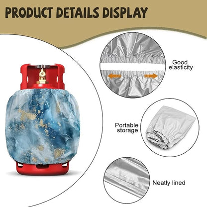 Blue Marble Print Dual Propane Tank Cover Outdoor 600D Heavy Duty Waterproof Covers Fits Standard 20 lb Cylinder Tank Cylinde Travel Trailer, 13.7'' x 16.5'',2 Pack